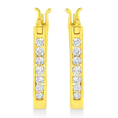 14k Yellow Gold Plated.925 Sterling Silver 1/4 Cttw Diamond Leverback 3/4’’ Inch Hoop Earrings (k-l Color I2-i3