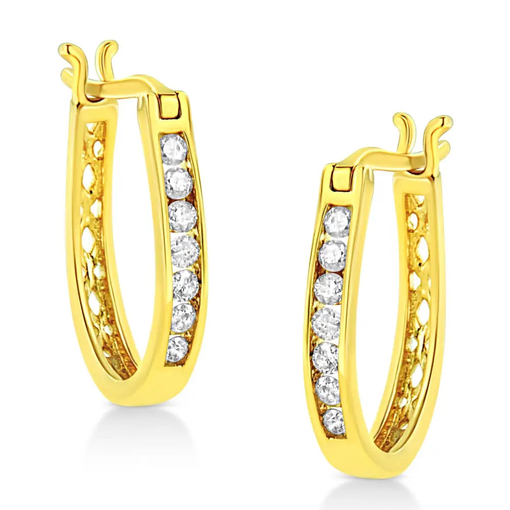 14k Yellow Gold Plated.925 Sterling Silver 1/4 Cttw Diamond Leverback 3/4’’ Inch Hoop Earrings (k-l Color I2-i3