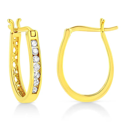 14k Yellow Gold Plated.925 Sterling Silver 1/4 Cttw Diamond Leverback 3/4’’ Inch Hoop Earrings (k-l Color I2-i3