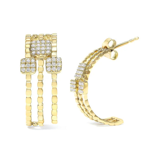 14k Yellow Gold Plated.925 Sterling Silver 1/4 Cttw Diamond Multi-dimensional Link Dangle Stud Earrings (h-i Color