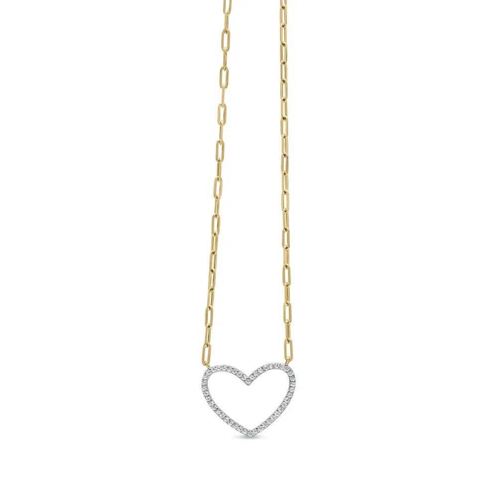 14k Yellow Gold Plated.925 Sterling Silver 1/4 Cttw Diamond Open Heart with Paperclip Chain Pendant Necklace (i-j Color