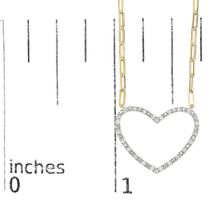 14k Yellow Gold Plated.925 Sterling Silver 1/4 Cttw Diamond Open Heart with Paperclip Chain Pendant Necklace (i-j Color