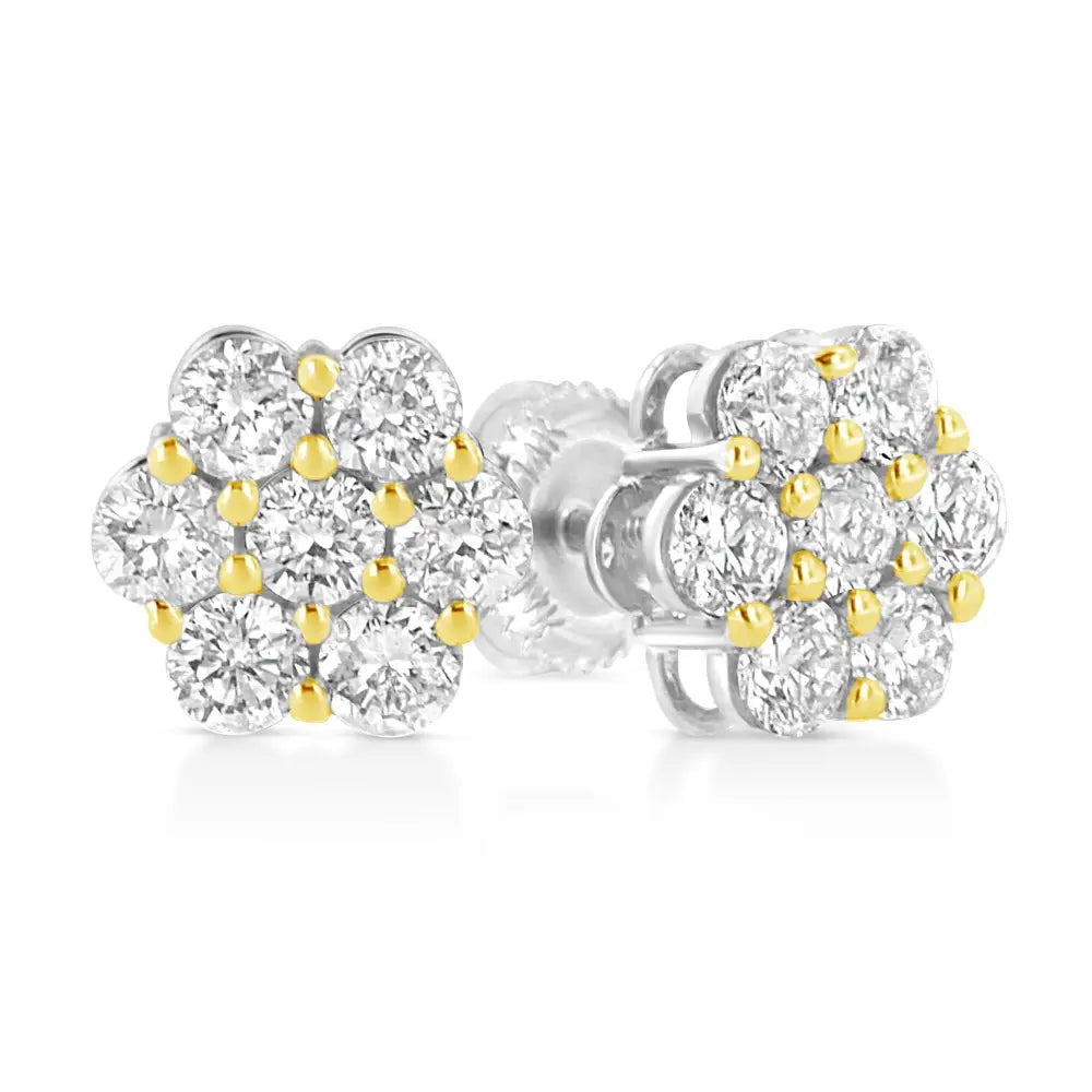 14k Yellow Gold Plated.925 Sterling Silver 1/4 Cttw Round Brilliant Cut Diamond Floral Cluster Screwback Stud Earrings