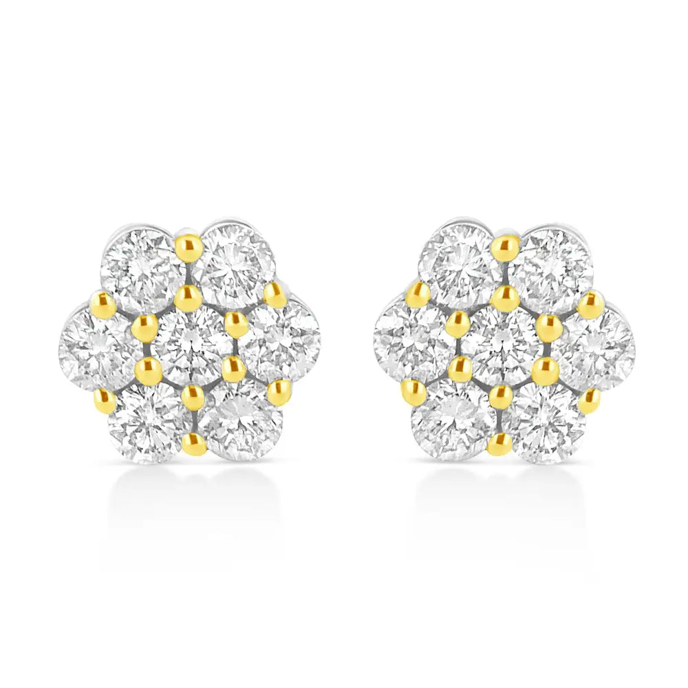 14k Yellow Gold Plated.925 Sterling Silver 1/4 Cttw Round Brilliant Cut Diamond Floral Cluster Screwback Stud Earrings