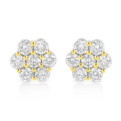 14k Yellow Gold Plated.925 Sterling Silver 1/4 Cttw Round Brilliant Cut Diamond Floral Cluster Screwback Stud Earrings