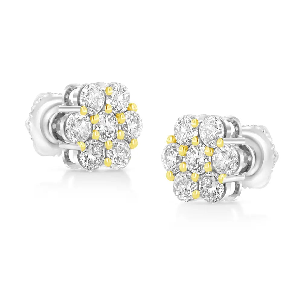 14k Yellow Gold Plated.925 Sterling Silver 1/4 Cttw Round Brilliant Cut Diamond Floral Cluster Screwback Stud Earrings