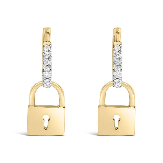 14k Yellow Gold Plated.925 Sterling Silver 1/6 Cttw Diamond Lock Hoop Earring (i-j Color I3 Clarity) - Fine Jewelry