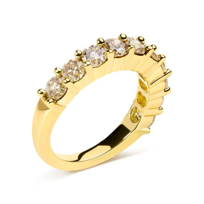 14k Yellow Gold Plated.925 Sterling Silver 2.0 Cttw Round Brilliant Cut Diamond 10 Stone Anniversary Band Ring (j-k