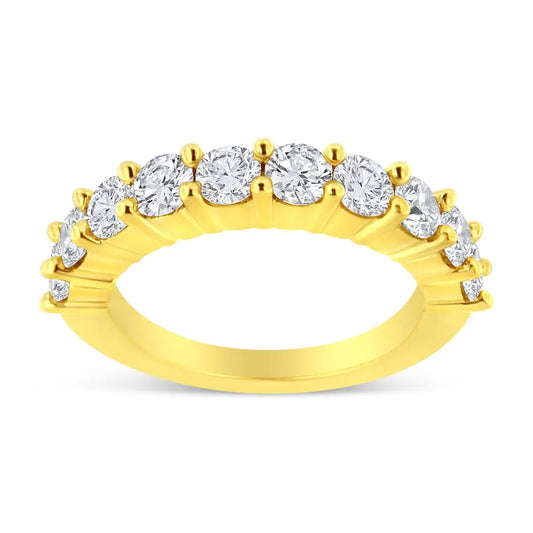 14k Yellow Gold Plated.925 Sterling Silver 2.0 Cttw Round Brilliant Cut Diamond 10 Stone Anniversary Band Ring (j-k