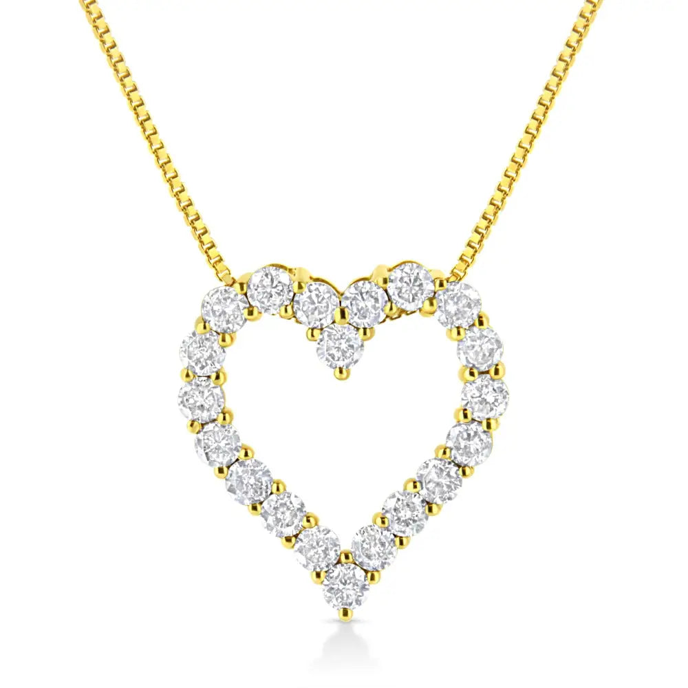 14k Yellow Gold Plated.925 Sterling Silver 2.0 Cttw Round Cut Diamond Classic Open Heart 18’’ Pendant Necklace (k-l