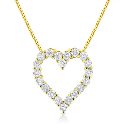 14k Yellow Gold Plated.925 Sterling Silver 2.0 Cttw Round Cut Diamond Classic Open Heart 18’’ Pendant Necklace (k-l