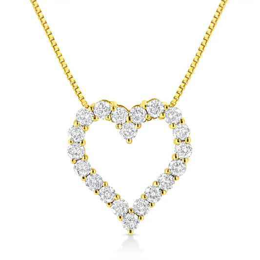 14k Yellow Gold Plated.925 Sterling Silver 2.0 Cttw Round Cut Diamond Classic Open Heart 18’’ Pendant Necklace (k-l