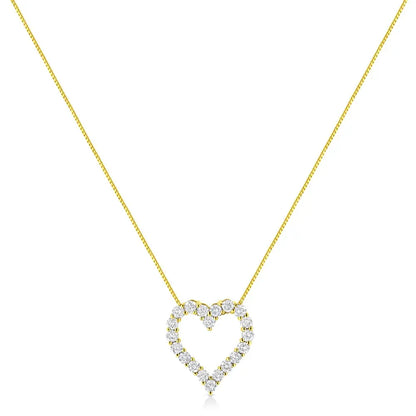 14k Yellow Gold Plated.925 Sterling Silver 2.0 Cttw Round Cut Diamond Classic Open Heart 18’’ Pendant Necklace (k-l