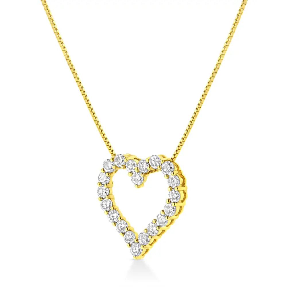 14k Yellow Gold Plated.925 Sterling Silver 2.0 Cttw Round Cut Diamond Classic Open Heart 18’’ Pendant Necklace (k-l