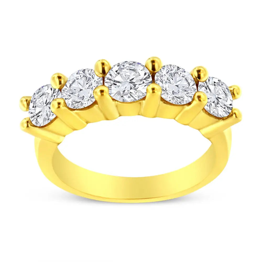 14k Yellow Gold Plated.925 Sterling Silver 2.0 Cttw Shared Prong Set Diamond 5 Stone Wedding Band Ring (j-k Color I1-i2