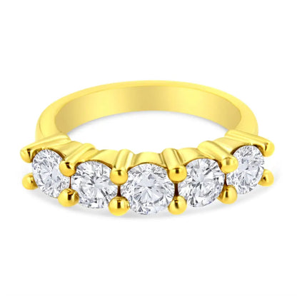 14k Yellow Gold Plated.925 Sterling Silver 2.0 Cttw Shared Prong Set Diamond 5 Stone Wedding Band Ring (j-k Color I1-i2