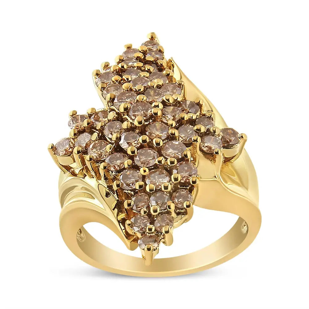 14k Yellow Gold Plated.925 Sterling Silver 2.00 Cttw Diamond Cluster Ring (champagne Color I2-i3 Clarity) - Fine