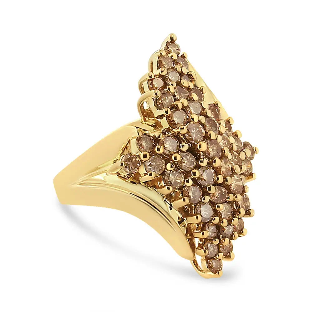 14k Yellow Gold Plated.925 Sterling Silver 2.00 Cttw Diamond Cluster Ring (champagne Color I2-i3 Clarity) - Fine