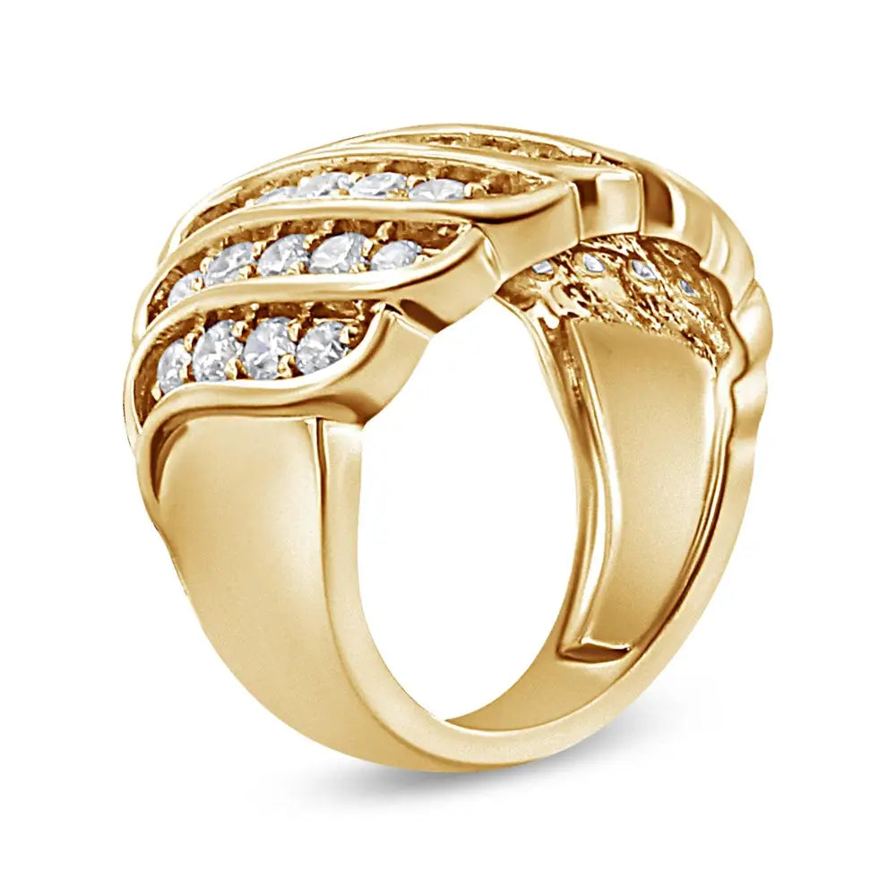 14k Yellow Gold Plated.925 Sterling Silver 2.00 Cttw Diamond Multi Row Band Ring (j-k Color I1-i2 Clarity) - Fine