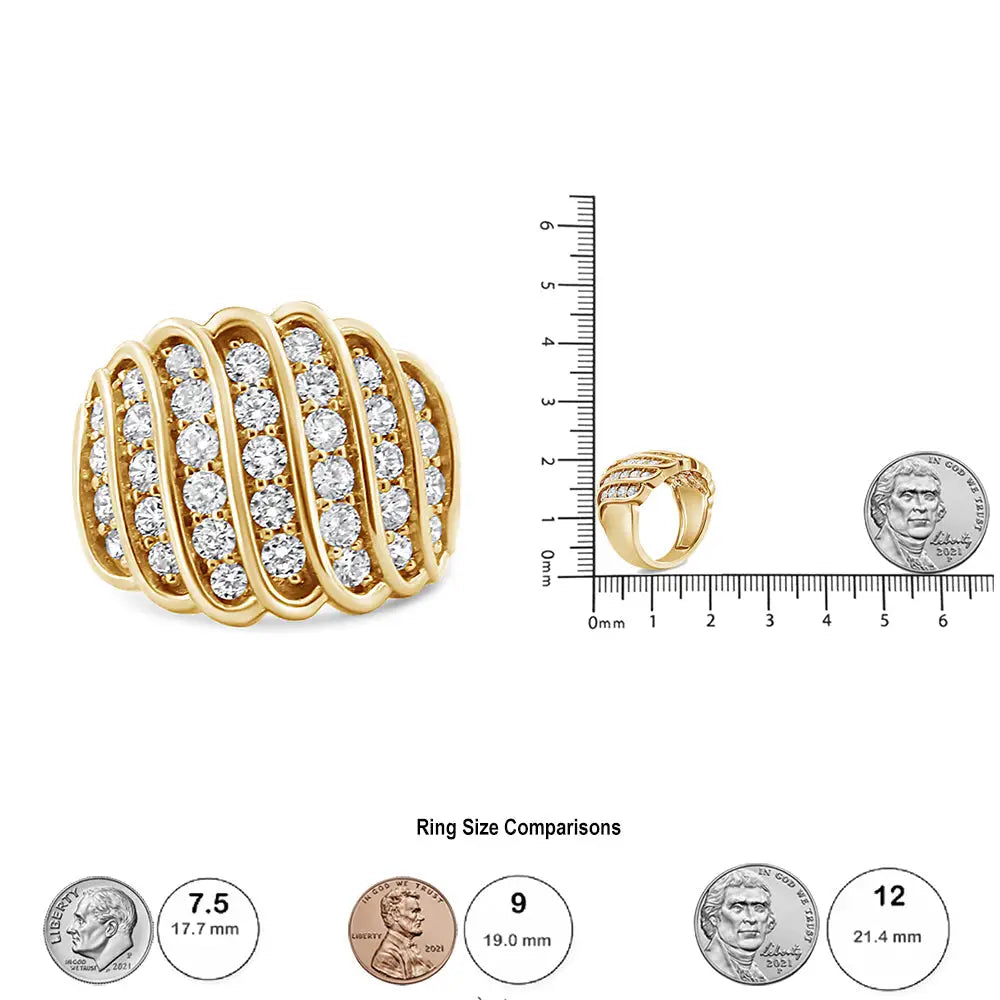 14k Yellow Gold Plated.925 Sterling Silver 2.00 Cttw Diamond Multi Row Band Ring (j-k Color I1-i2 Clarity) - Fine