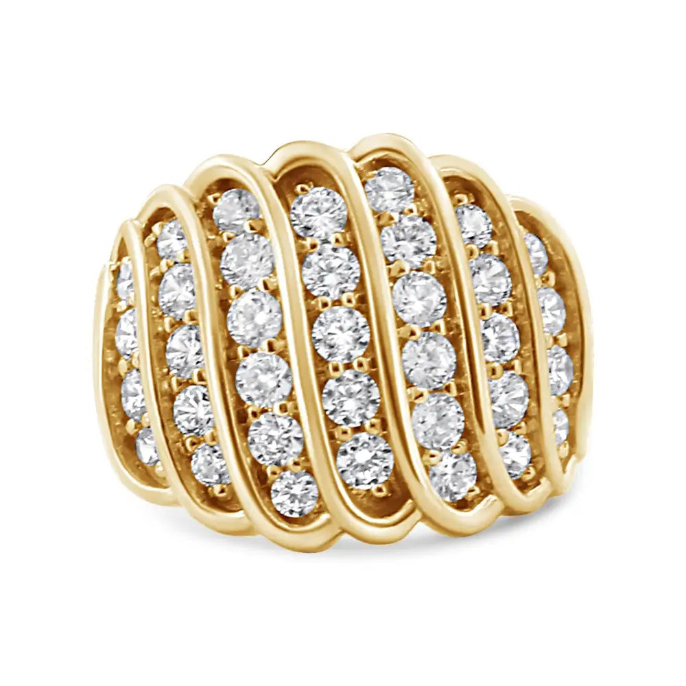 14k Yellow Gold Plated.925 Sterling Silver 2.00 Cttw Diamond Multi Row Band Ring (j-k Color I1-i2 Clarity) - Fine