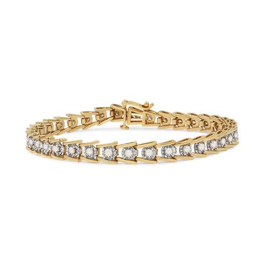 14k Yellow Gold Plated.925 Sterling Silver 2.00 Cttw Miracle Set Diamond Wave Link Bracelet (l-m Color I2-i3 Clarity)