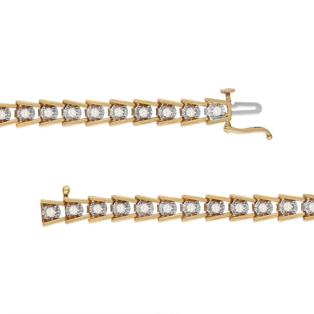 14k Yellow Gold Plated.925 Sterling Silver 2.00 Cttw Miracle Set Diamond Wave Link Bracelet (l-m Color I2-i3 Clarity)