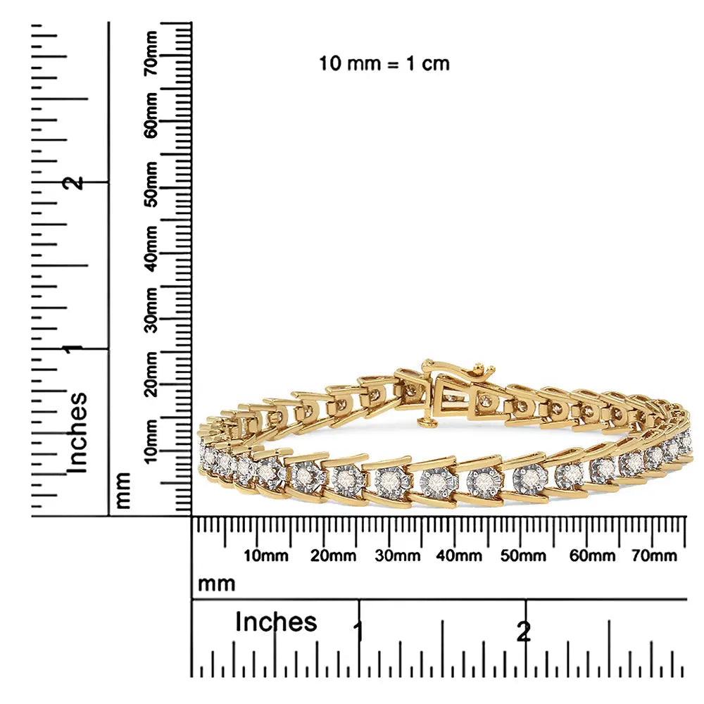 14k Yellow Gold Plated.925 Sterling Silver 2.00 Cttw Miracle Set Diamond Wave Link Bracelet (l-m Color I2-i3 Clarity)