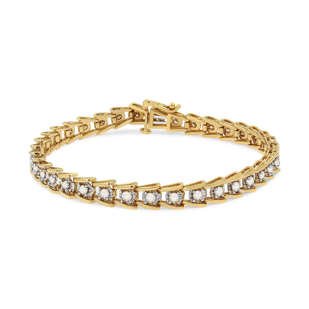 14k Yellow Gold Plated.925 Sterling Silver 2.00 Cttw Miracle Set Diamond Wave Link Bracelet (l-m Color I2-i3 Clarity)