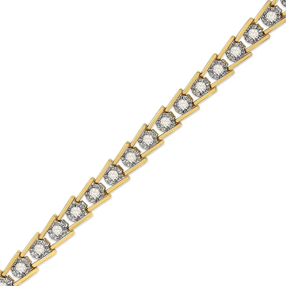 14k Yellow Gold Plated.925 Sterling Silver 2.00 Cttw Miracle Set Diamond Wave Link Bracelet (l-m Color I2-i3 Clarity)