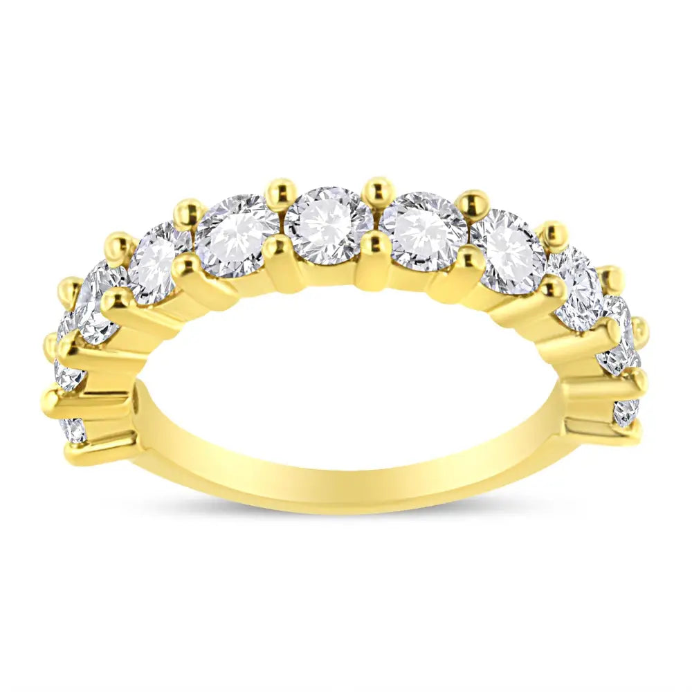 14k Yellow Gold Plated.925 Sterling Silver 2.00 Cttw Shared Prong Set Round-diamond 11 Stone Band Ring (j-k Color I1-i2