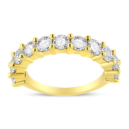 14k Yellow Gold Plated.925 Sterling Silver 2.00 Cttw Shared Prong Set Round-diamond 11 Stone Band Ring (j-k Color I1-i2