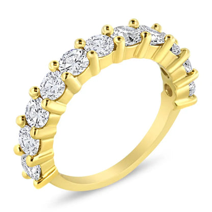 14k Yellow Gold Plated.925 Sterling Silver 2.00 Cttw Shared Prong Set Round-diamond 11 Stone Band Ring (j-k Color I1-i2