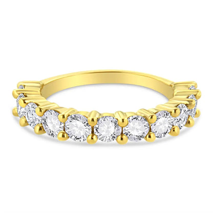 14k Yellow Gold Plated.925 Sterling Silver 2.00 Cttw Shared Prong Set Round-diamond 11 Stone Band Ring (j-k Color I1-i2