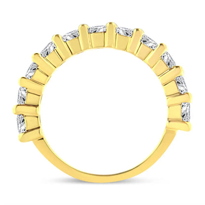 14k Yellow Gold Plated.925 Sterling Silver 2.00 Cttw Shared Prong Set Round-diamond 11 Stone Band Ring (j-k Color I1-i2