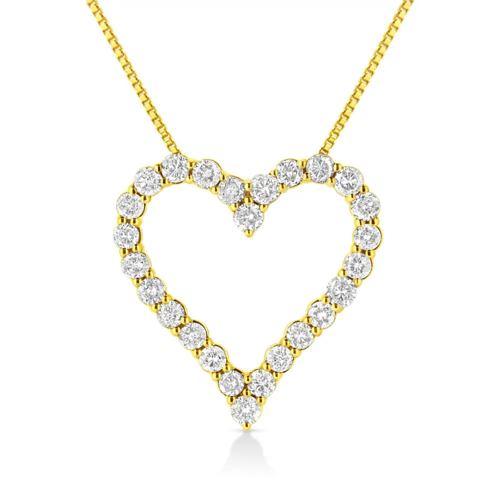 14k Yellow Gold Plated.925 Sterling Silver 2.00 Cttw Shared Prong-set Round Brilliant-cut Diamond Open Heart 18’’