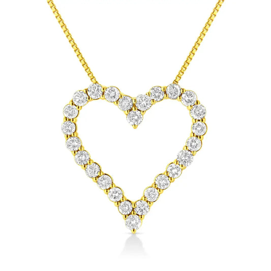 14k Yellow Gold Plated.925 Sterling Silver 2.00 Cttw Shared Prong-set Round Brilliant-cut Diamond Open Heart 18’’