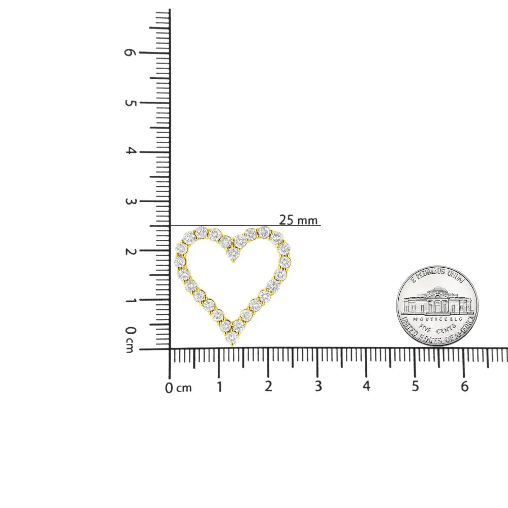 14k Yellow Gold Plated.925 Sterling Silver 2.00 Cttw Shared Prong-set Round Brilliant-cut Diamond Open Heart 18’’