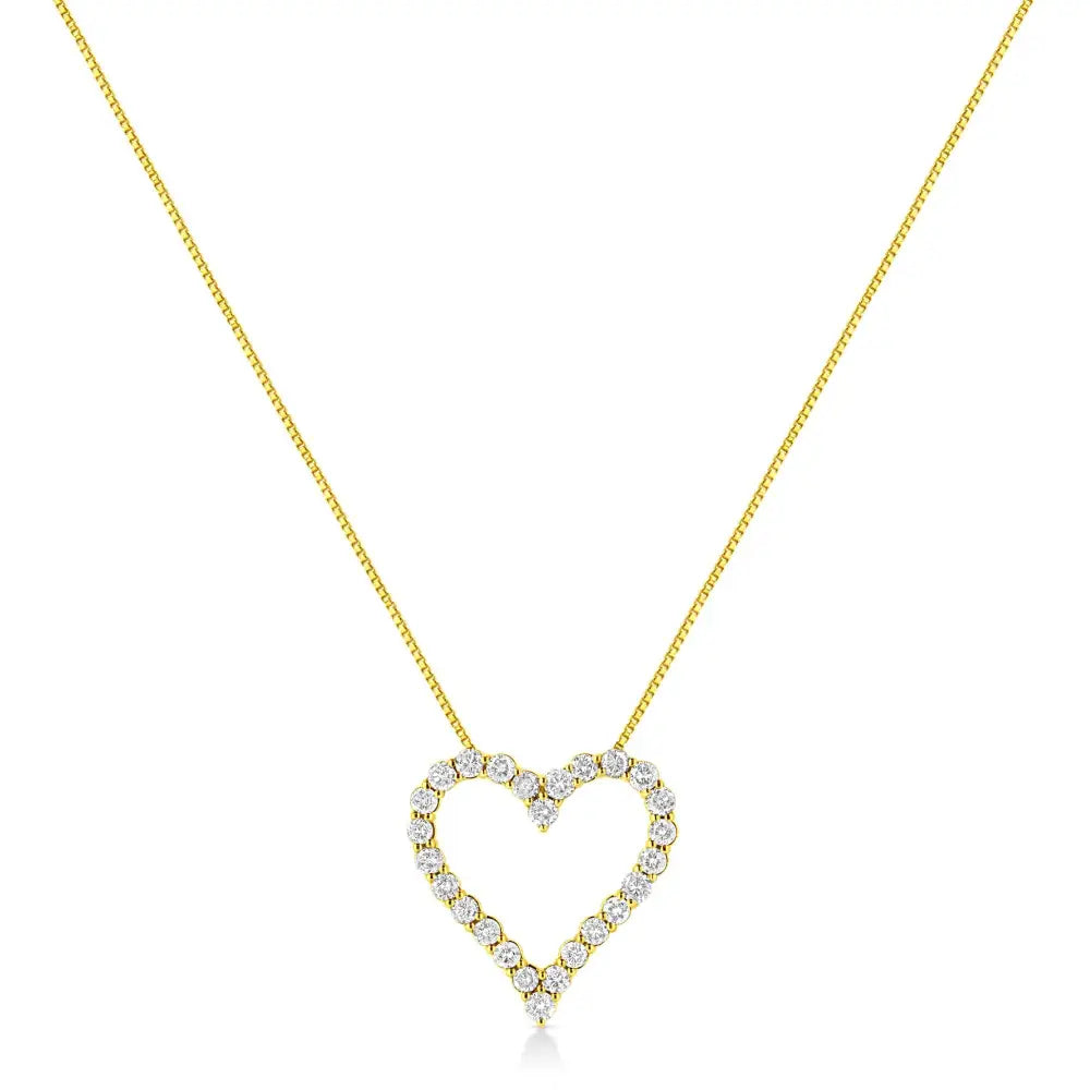 14k Yellow Gold Plated.925 Sterling Silver 2.00 Cttw Shared Prong-set Round Brilliant-cut Diamond Open Heart 18’’