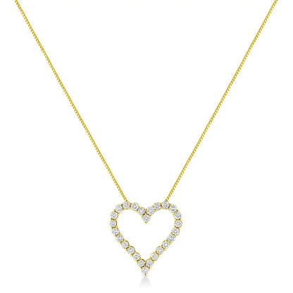 14k Yellow Gold Plated.925 Sterling Silver 2.00 Cttw Shared Prong-set Round Brilliant-cut Diamond Open Heart 18’’