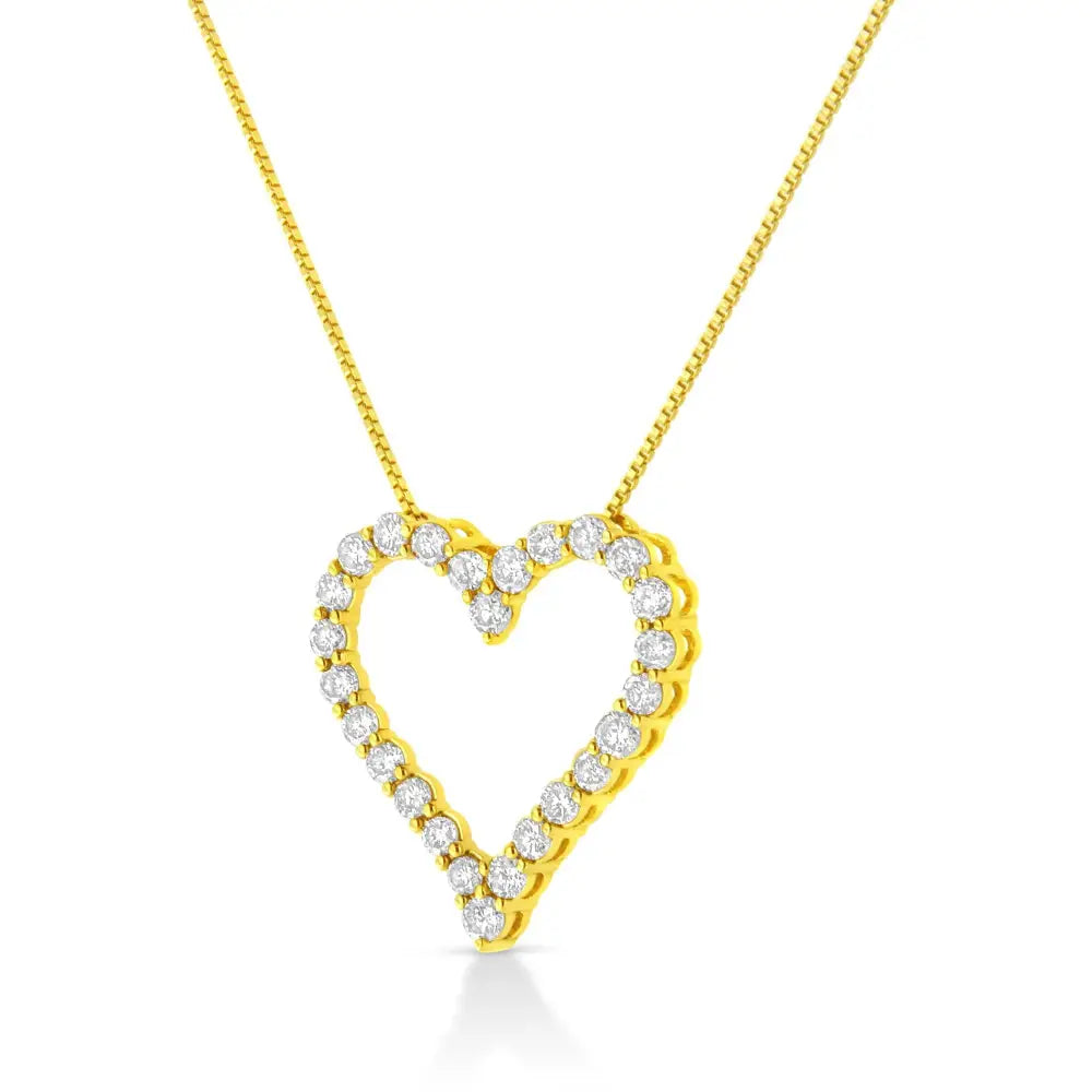 14k Yellow Gold Plated.925 Sterling Silver 2.00 Cttw Shared Prong-set Round Brilliant-cut Diamond Open Heart 18’’