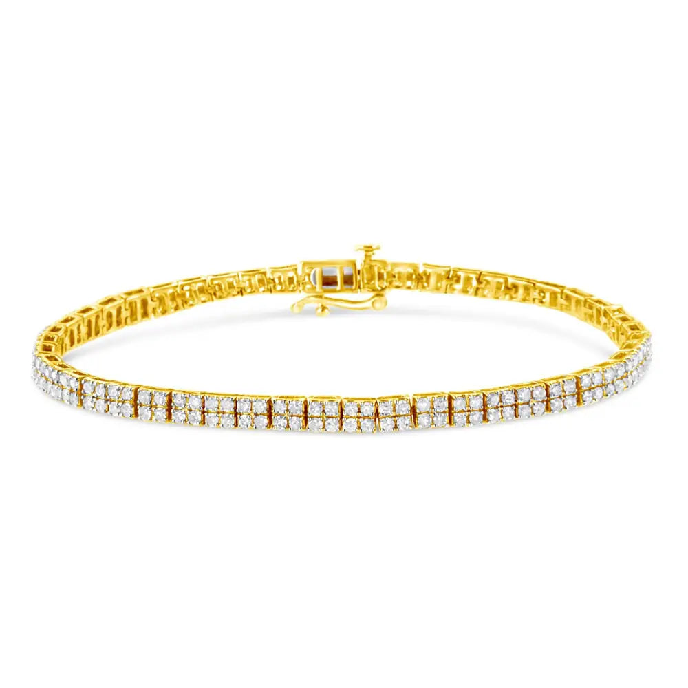 14k Yellow Gold Plated.925 Sterling Silver 3.0 Cttw Diamond Link Bracelet (k-l Color I2-i3 Clarity) - 7.25’’ - Fine