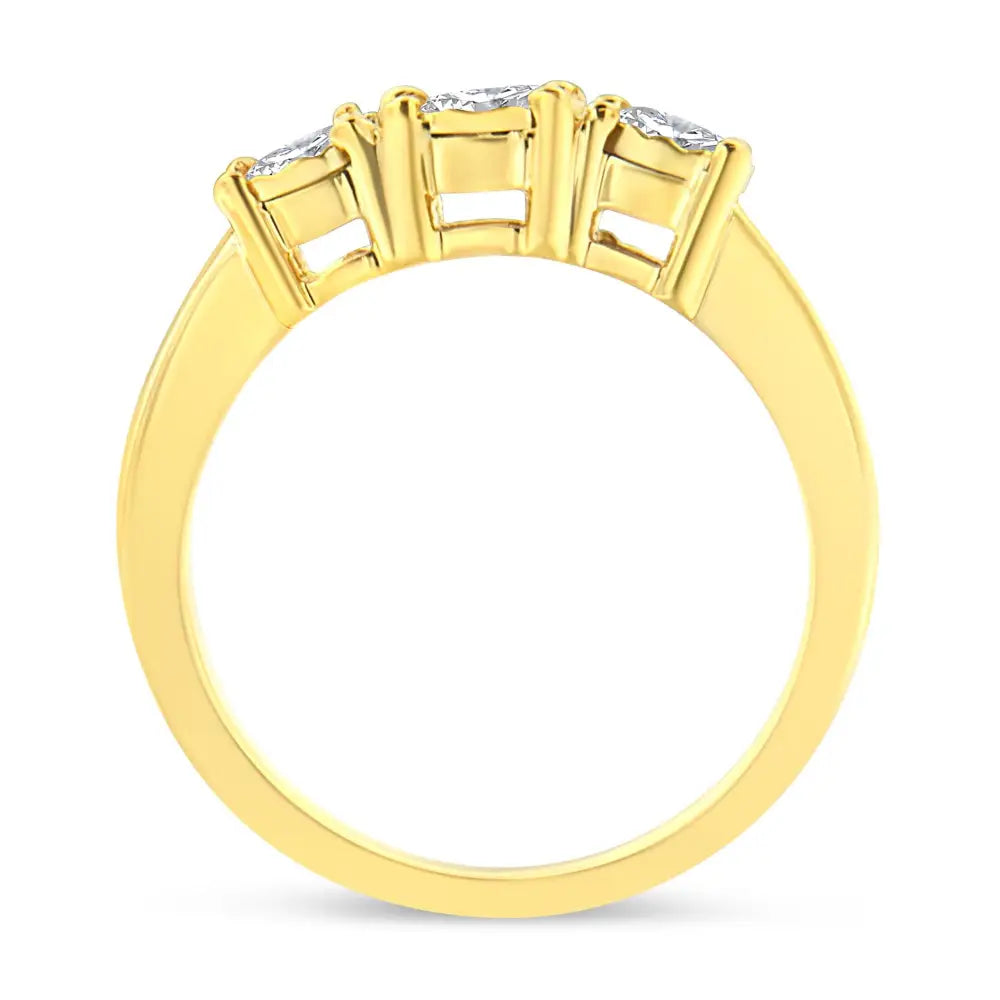 14k Yellow Gold Plated.925 Sterling Silver 3/4 Cttw Diamond Three Stone Illusion Plate Ring (j-k Color I1-i2 Clarity)