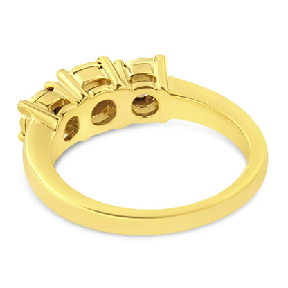 14k Yellow Gold Plated.925 Sterling Silver 3/4 Cttw Diamond Three Stone Illusion Plate Ring (j-k Color I1-i2 Clarity)