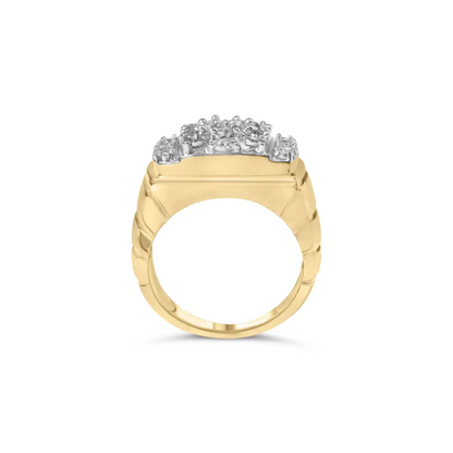 14k Yellow Gold Plated.925 Sterling Silver 3/8 Cttw Diamond Miracle Set Mens Cluster Cocktail Ring (i-j Color I3