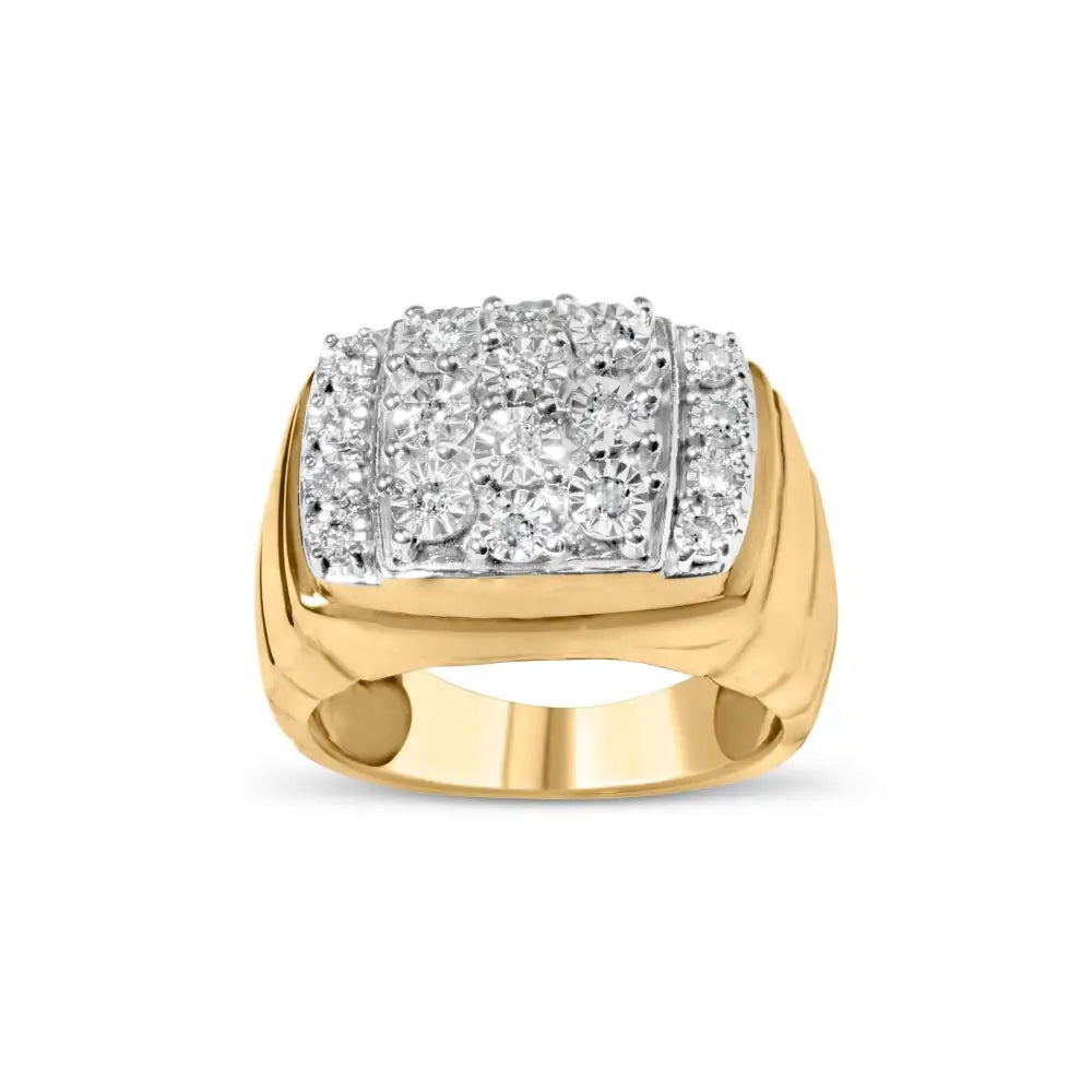 14k Yellow Gold Plated.925 Sterling Silver 3/8 Cttw Diamond Miracle Set Mens Cluster Cocktail Ring (i-j Color I3