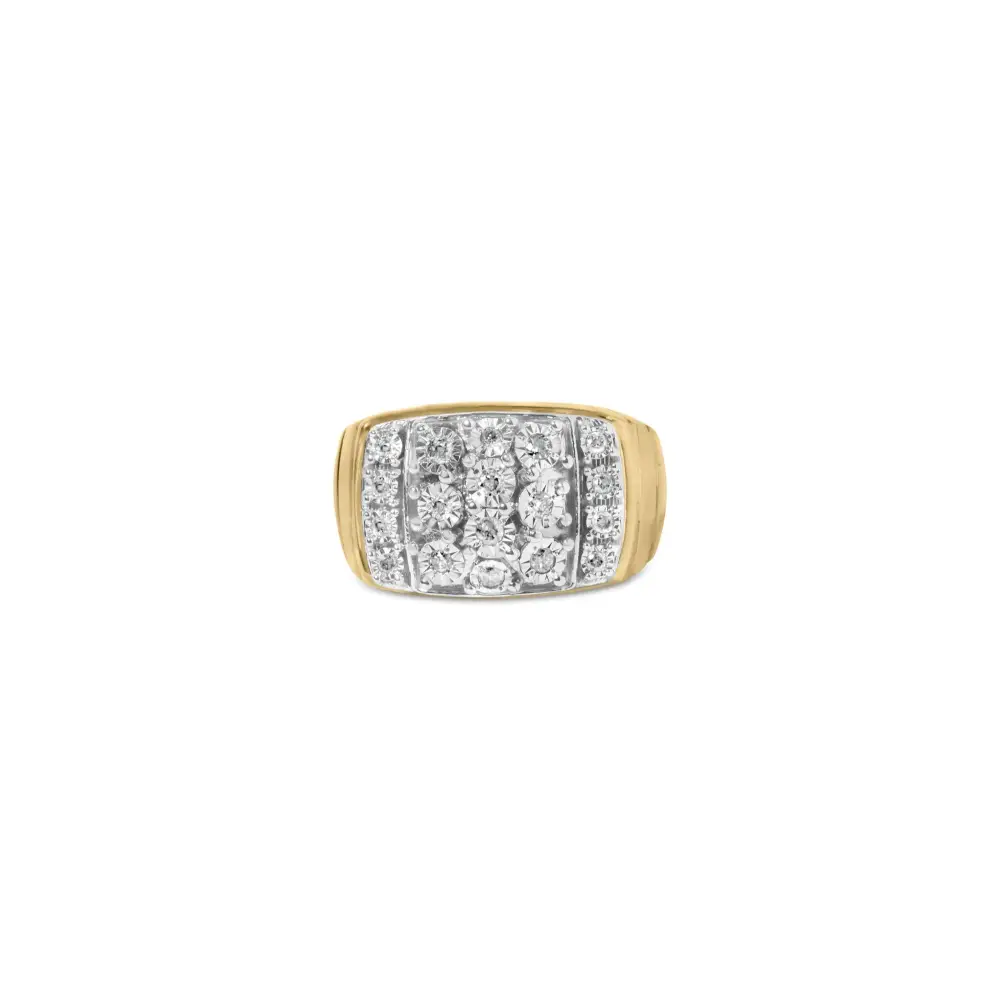 14k Yellow Gold Plated.925 Sterling Silver 3/8 Cttw Diamond Miracle Set Mens Cluster Cocktail Ring (i-j Color I3