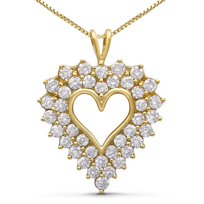 14k Yellow Gold Plated.925 Sterling Silver 4.0 Cttw Diamond Shadow Frame Heart 18’’ Pendant Necklace (j-k Color