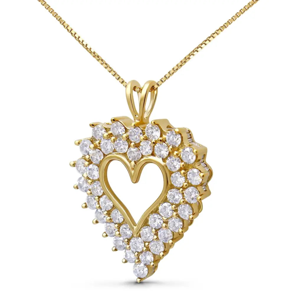 14k Yellow Gold Plated.925 Sterling Silver 4.0 Cttw Diamond Shadow Frame Heart 18’’ Pendant Necklace (j-k Color