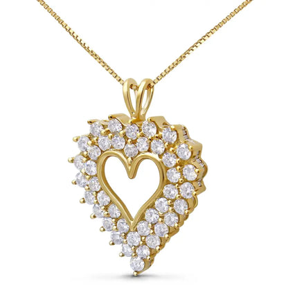 14k Yellow Gold Plated.925 Sterling Silver 4.0 Cttw Diamond Shadow Frame Heart 18’’ Pendant Necklace (j-k Color